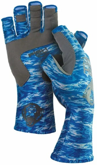 Fish Monkey Half Finger Guide Glove Blue Water Camo