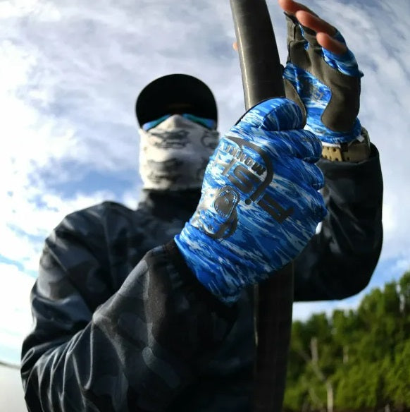 Fish Monkey Half Finger Guide Glove Blue Water Camo