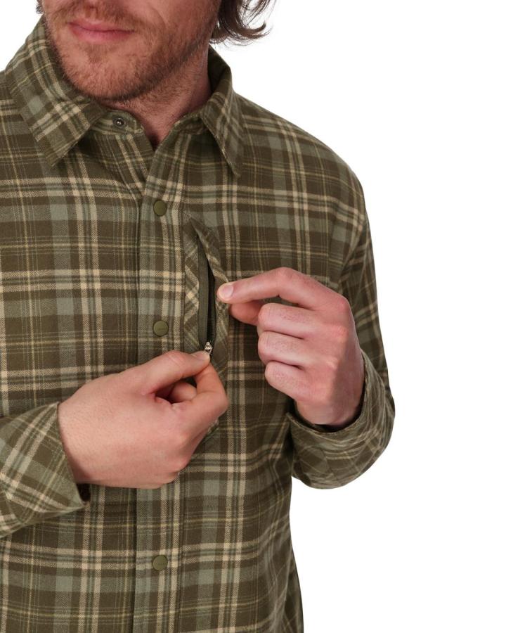Simms Coldweather Shacket Schooner Plaid: Loden