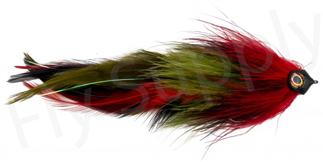 Pike Feather Olive/Red Streamer #4/0