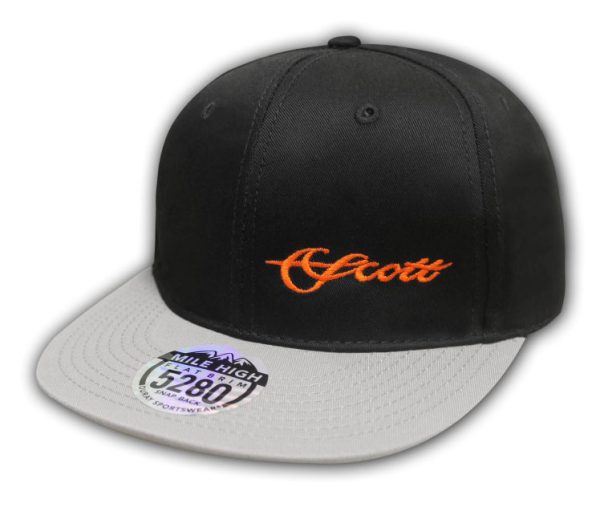 Scott Cap Flat Brim Snap Back Black/grey With Orange Scott Logo